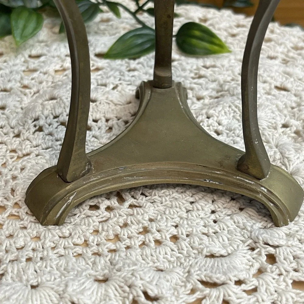 Vtg Brass Sphere Stand Pair Mid Century Crystal Ball Orb Egg Pedestal Holder Set
